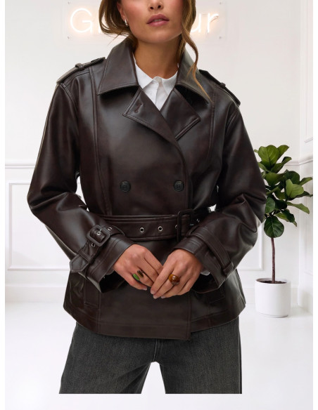 Giacca Doppiopetto Ecopelle Cioccolato | Vero Moda