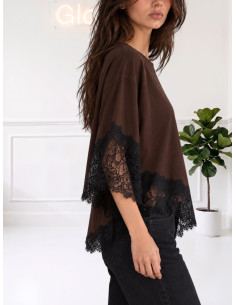 Maglia inserti pizzo moro A26DL405