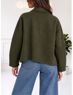 Cappotto Corto Verde Militare con Tasche a Patta -...