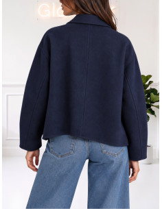 Cappotto Corto Blu con Tasche a Patta - Tensione In