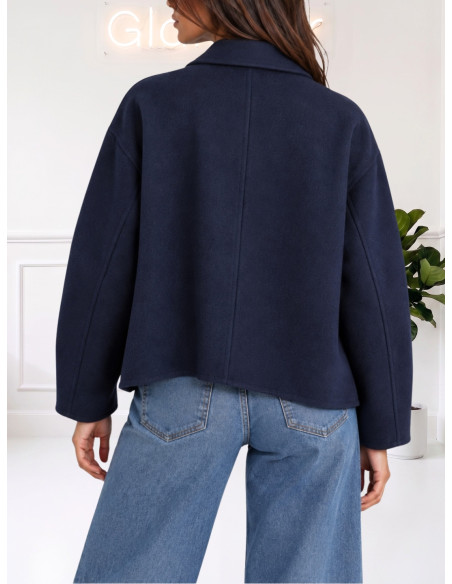 Cappotto Corto Donna Blu con Tasche | Tensione In