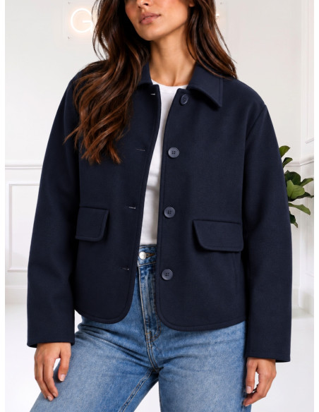 Cappotto Corto Donna Blu con Tasche | Tensione In