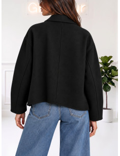 Cappotto Corto Nero con Tasche a Patta - Tensione In