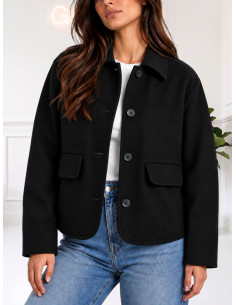 Cappotto Corto Donna Nero con Tasche | Tensione In