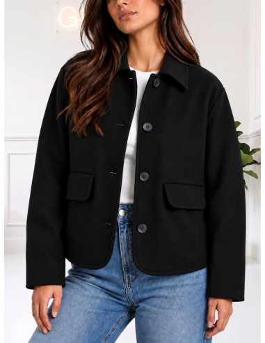Cappotto Corto Donna Nero con Tasche | Tensione In