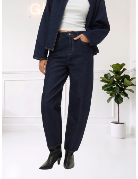 Jeans Barrel a Vita Alta Denim Blu Scuro | Vero Moda
