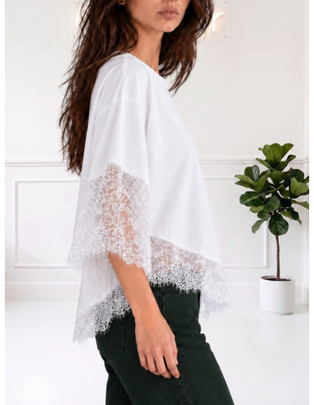 Maglia Bianca con Inserti in Pizzo Donna | Le Streghe