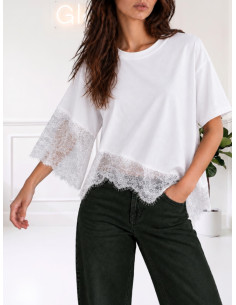 Maglia Bianca con Inserti in Pizzo Donna | Le Streghe