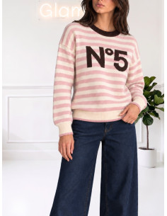 Pullover Donna a Righe Rosa e Moro N°5 | Tensione In