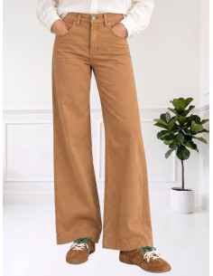 Jeans Wide Leg Biscotto a Vita Alta | Le Streghe