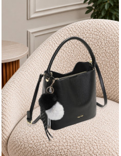 Borsa a Secchiello Nera con Charm Pompon - Mimi-Muà