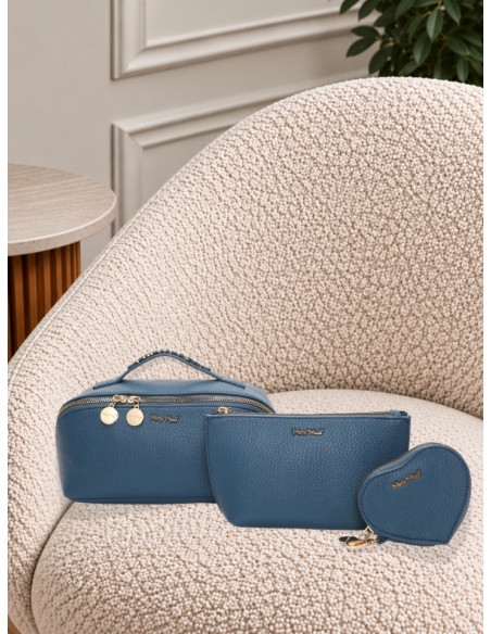 Set 3 Beauty Case e Pochette Petrolio | Mimi-Muà