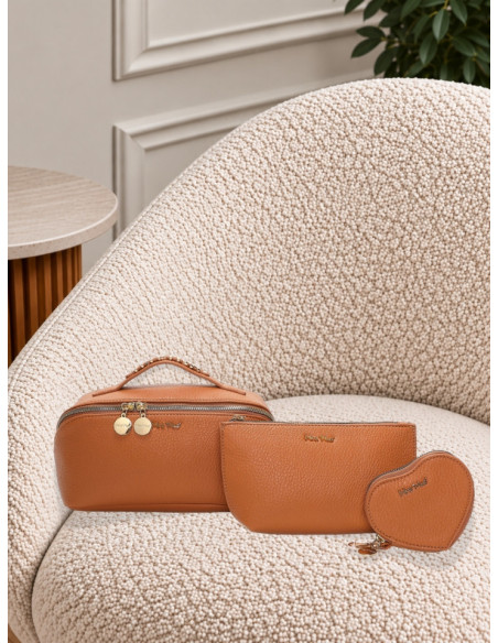 Set 3 Beauty Case e Pochette Cuoio | Mimi-Muà