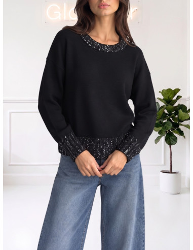 Maglioncino paillettes collo NERO 535310644