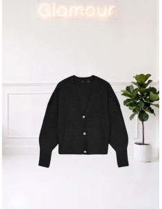 Cardigan Donna Nero Bottoni Gioiello Scollo V Vero Moda