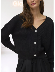 Cardigan donna nero con bottoni gioiello Vero Moda