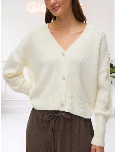 Cardigan donna latte con bottoni gioiello Vero Moda