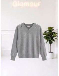 Maglia scollo V taglio GRIGIO 535310654