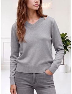 Maglia scollo V taglio GRIGIO 535310654