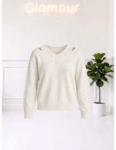 Maglia scollo V taglio LATTE 535310654