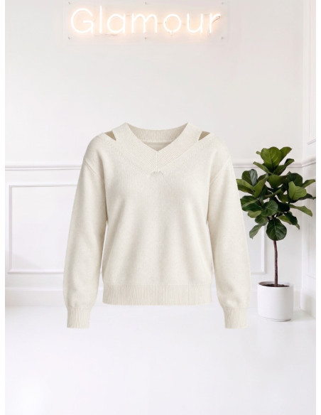 Maglia scollo V taglio LATTE 535310654