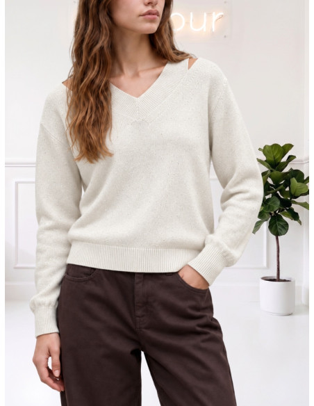Maglia scollo V taglio LATTE 535310654