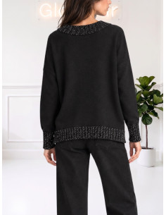 Maglia scollo V paillettes NERO 535310645
