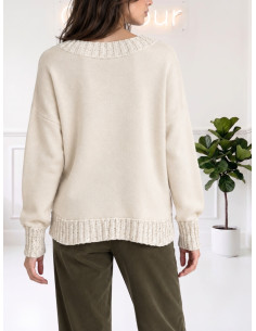 Maglia scollo V paillettes LATTE 535310645
