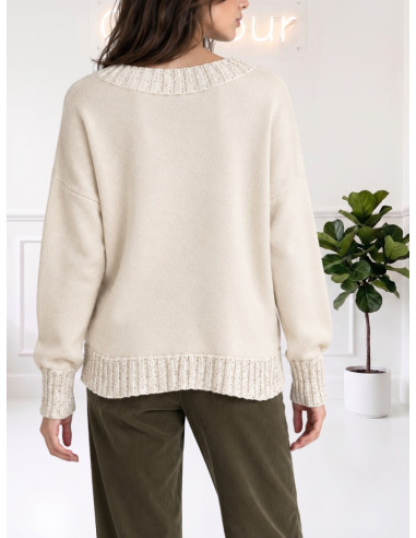 Maglia scollo V paillettes LATTE 535310645