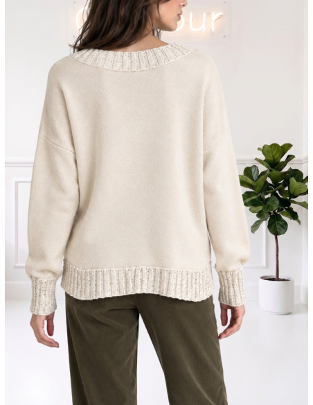 Maglia scollo V paillettes LATTE 535310645