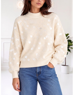 Maglia paricollo Paillettes PANNA