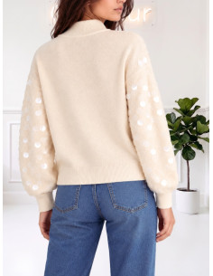 Maglia paricollo Paillettes PANNA