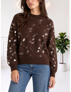 Maglia paricollo Paillettes MORO