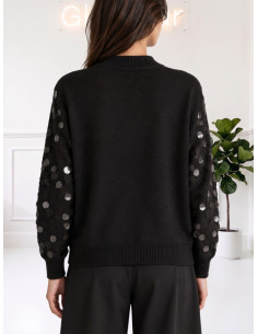 Maglia paricollo Paillettes NERO