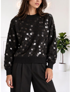 Maglia paricollo Paillettes NERO