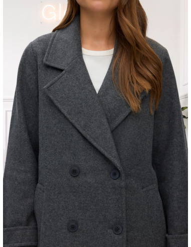 Cappotto Lungo Doppiopetto Spigato Grigio | Vero Moda