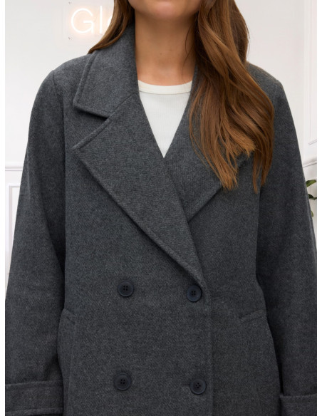 Cappotto Lungo Doppiopetto Spigato Grigio | Vero Moda