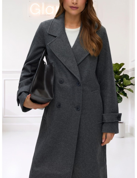 Cappotto Lungo Doppiopetto Spigato Grigio | Vero Moda