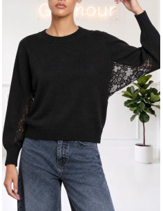 Maglioncino manica pizzo NERO SI8LEC403