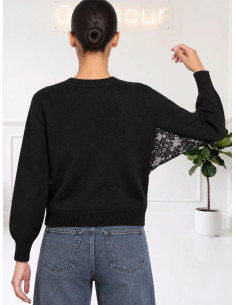 Maglioncino manica pizzo NERO SI8LEC403