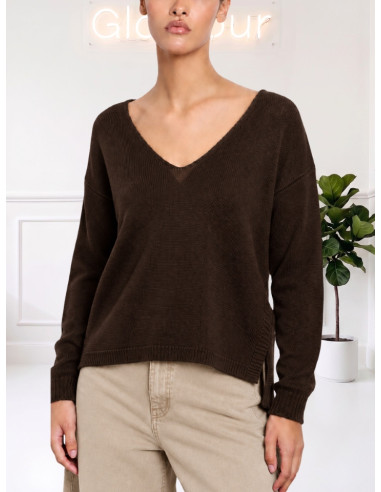 Maglioncino Basic Moro Donna con Scollo a V | Zahjr