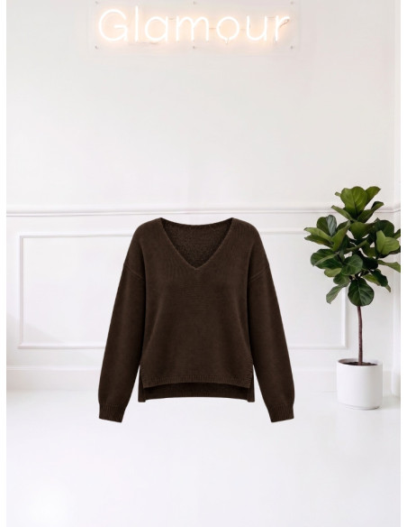Maglioncino Basic Moro Donna con Scollo a V | Zahjr
