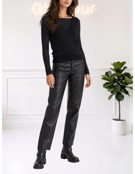 Maglia Misto Cashmere Nero Scollo a Barca | Motel