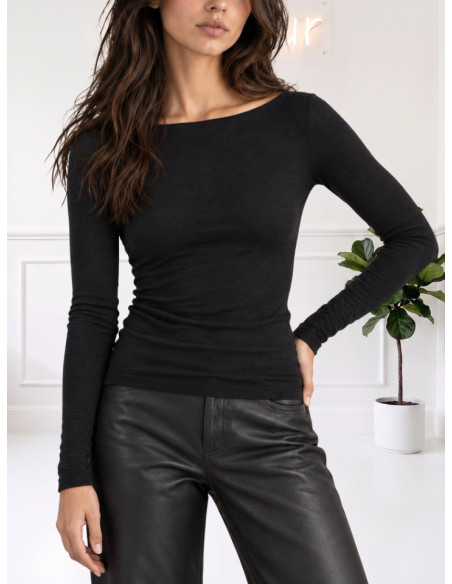 Maglia Misto Cashmere Nero Scollo a Barca | Motel