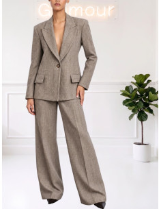 Giacca Blazer Spigata Taupe con Spacchi Profondi - KingKong