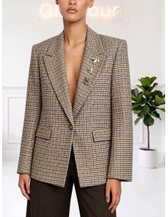 Giacca Monopetto Vichy Nero e Coccio | Zahjr