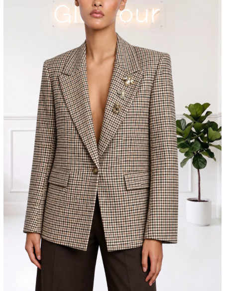 Giacca Monopetto Vichy Nero e Coccio | Zahjr