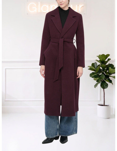 Cappotto Lungo Bordeaux con Cintura Donna | Vero Moda