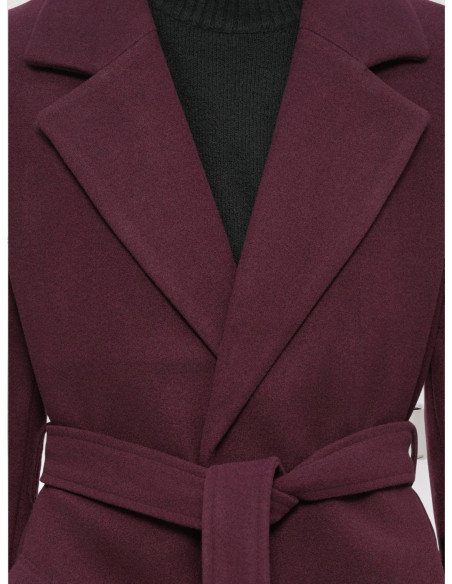 Cappotto Lungo Bordeaux con Cintura Donna | Vero Moda
