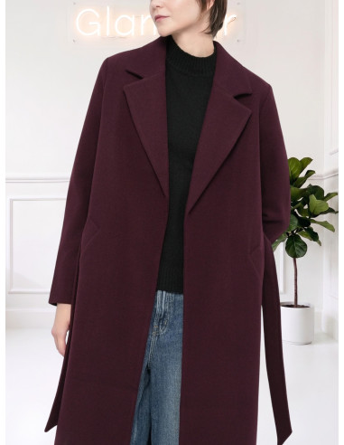 Cappotto Lungo Bordeaux con Cintura Donna | Vero Moda